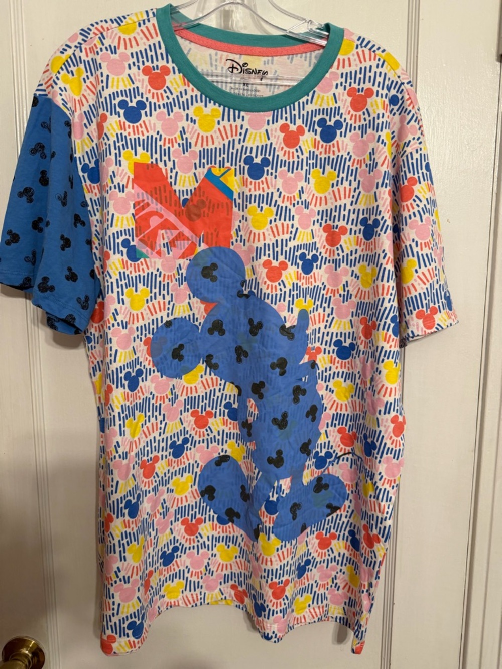 Disney Multicolor Mickey Print Short Sleeve Tee - Blue, Pink, Yellow, Red, Green